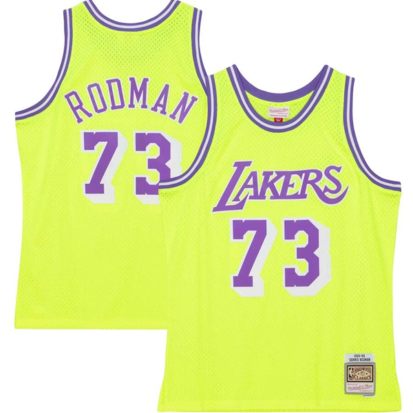 Men's Los Angeles Lakers Active Player Custom Mitchell & Ness Neon Yellow Hardwood Classics 1998/99 Tropical Swingman Stitched Basketball Jersey